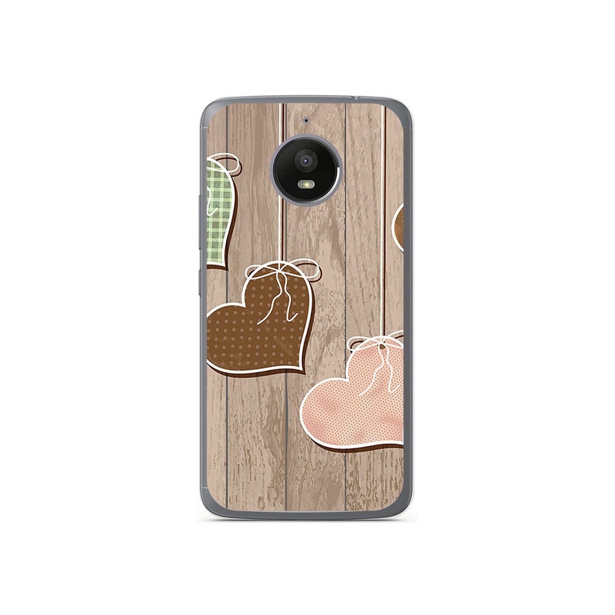 Funda Gel Tpu para Motorola Moto E4 Plus Diseño Corazones Madera Dibujos