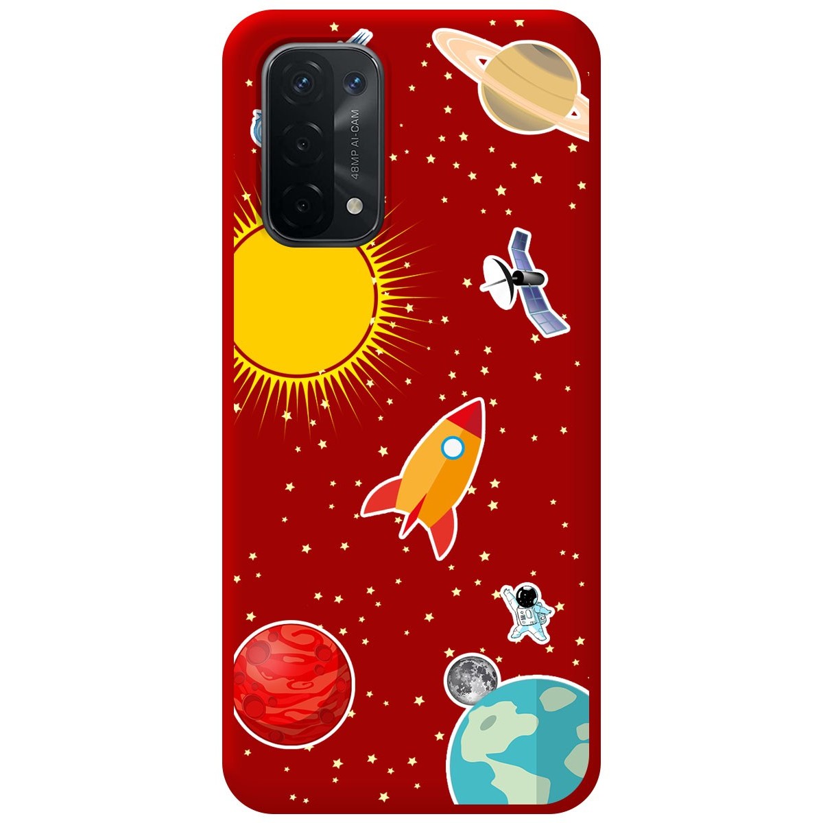 Funda Silicona Líquida Roja para Oppo A54 5G / A74 5G diseño Espacio Dibujos
