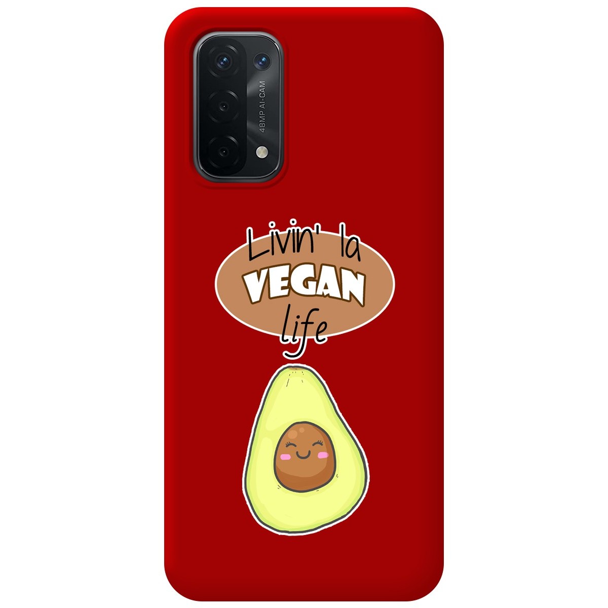 Funda Silicona Líquida Roja para Oppo A54 5G / A74 5G diseño Vegan Life Dibujos