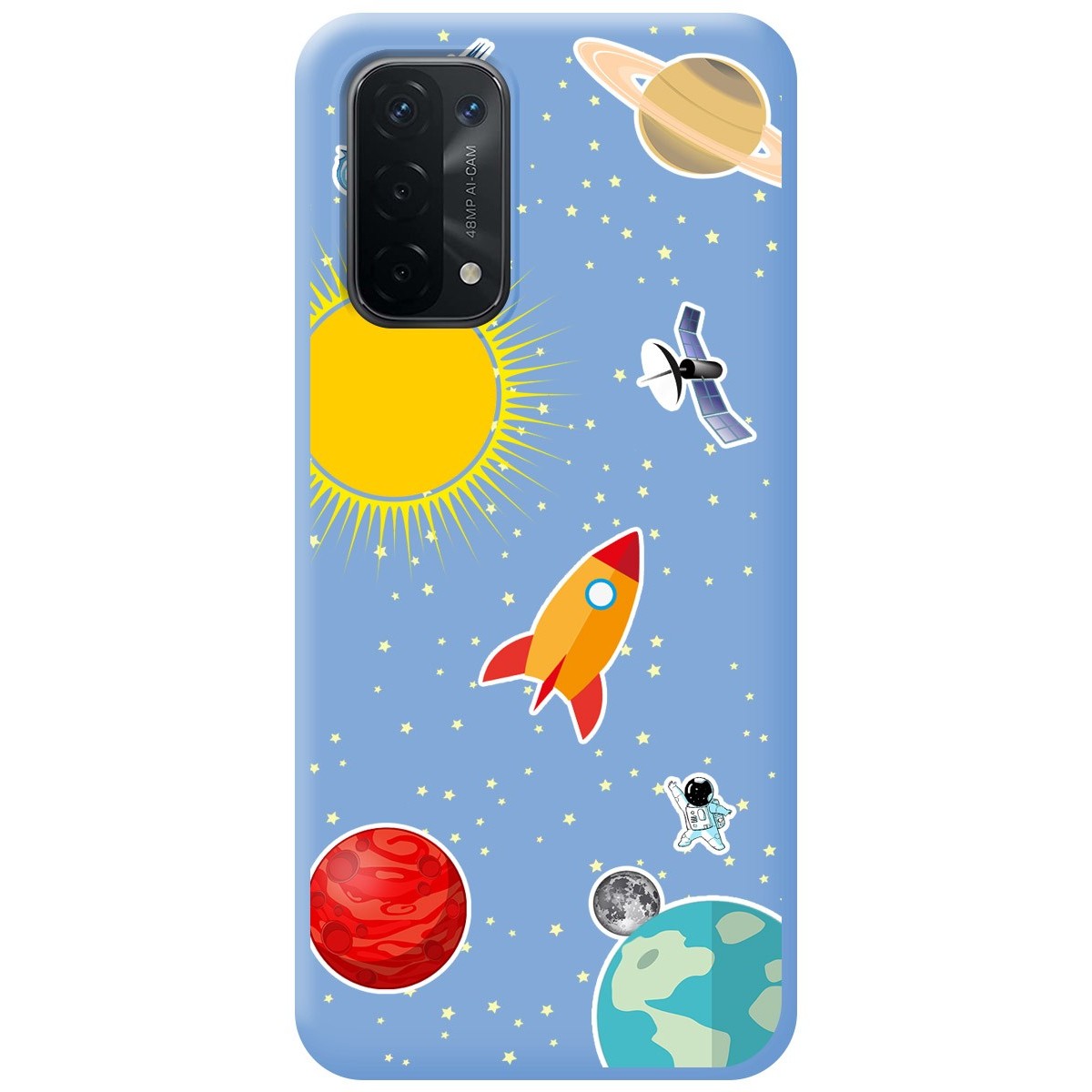 Funda Silicona Líquida Azul para Oppo A54 5G / A74 5G diseño Espacio Dibujos