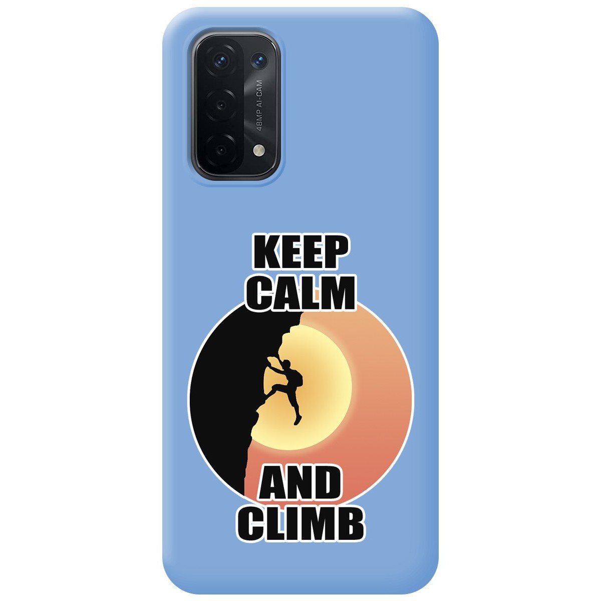 Funda Silicona Líquida Azul para Oppo A54 5G / A74 5G diseño Hombre Escalada Dibujos