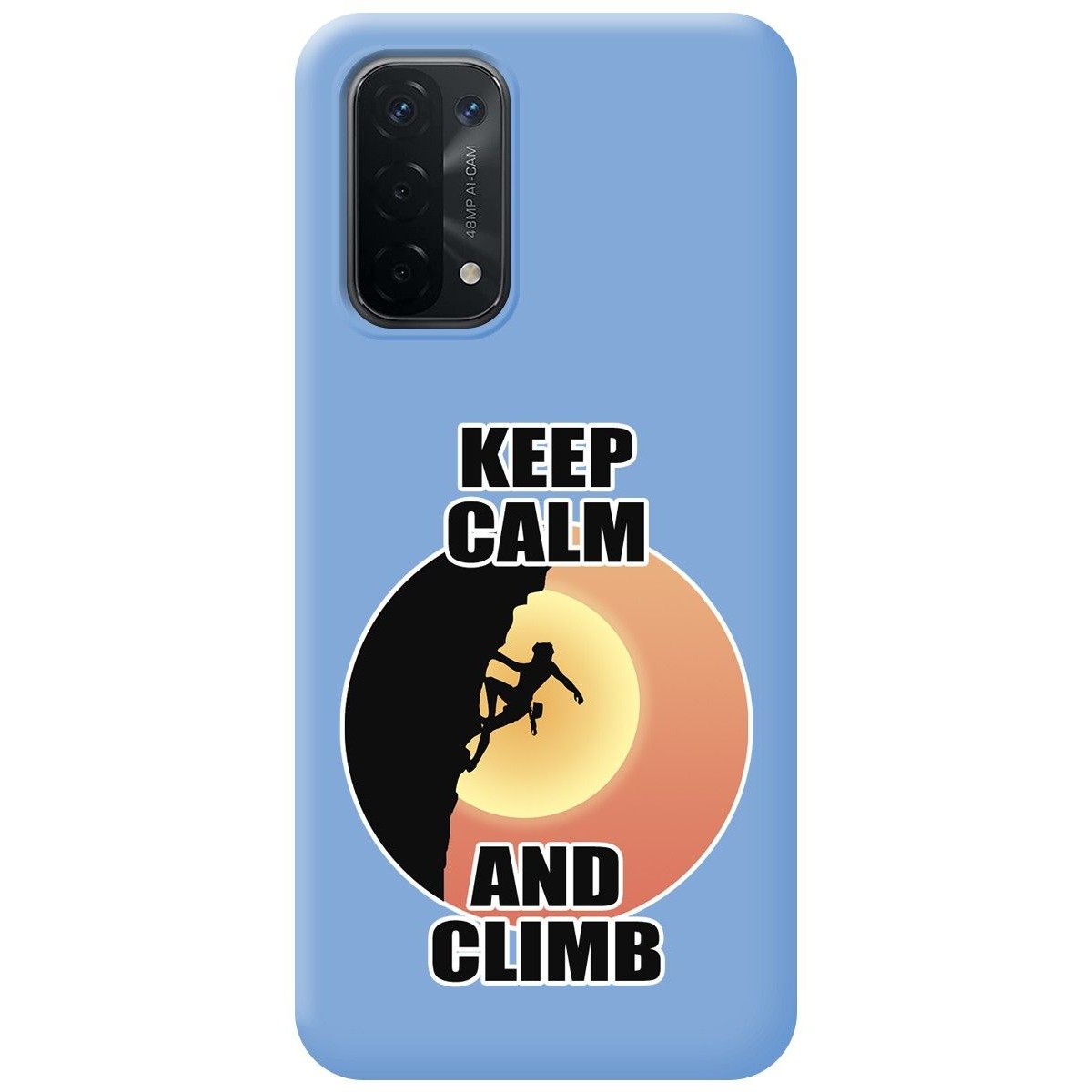 Funda Silicona Líquida Azul para Oppo A54 5G / A74 5G diseño Mujer Escalada Dibujos