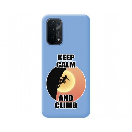 Funda Silicona Líquida Azul para Oppo A54 5G / A74 5G diseño Mujer Escalada Dibujos