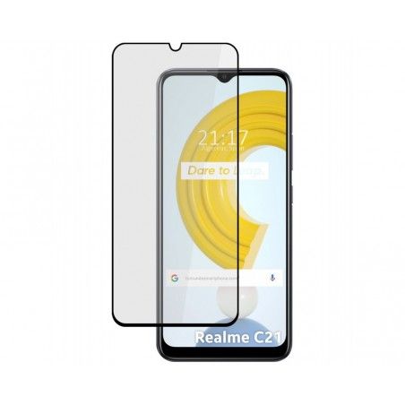 Protector Cristal Templado Completo 5D Full Glue Negro para Realme C21 / C11 2021 Vidrio