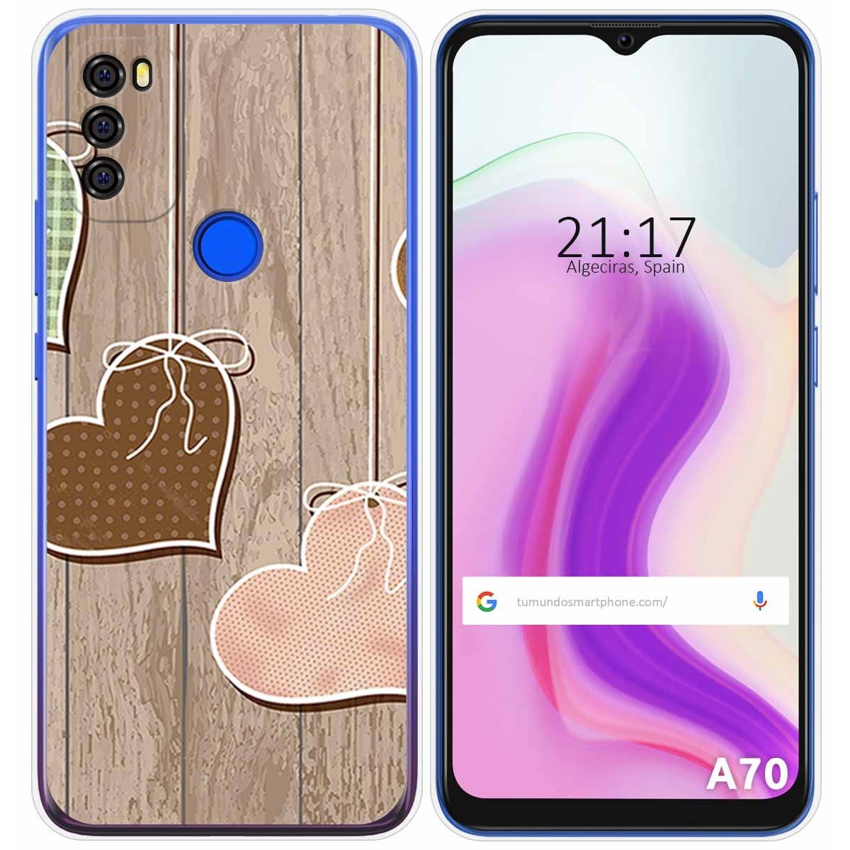Funda Gel Tpu para Blackview A70 diseño Corazones Madera Dibujos