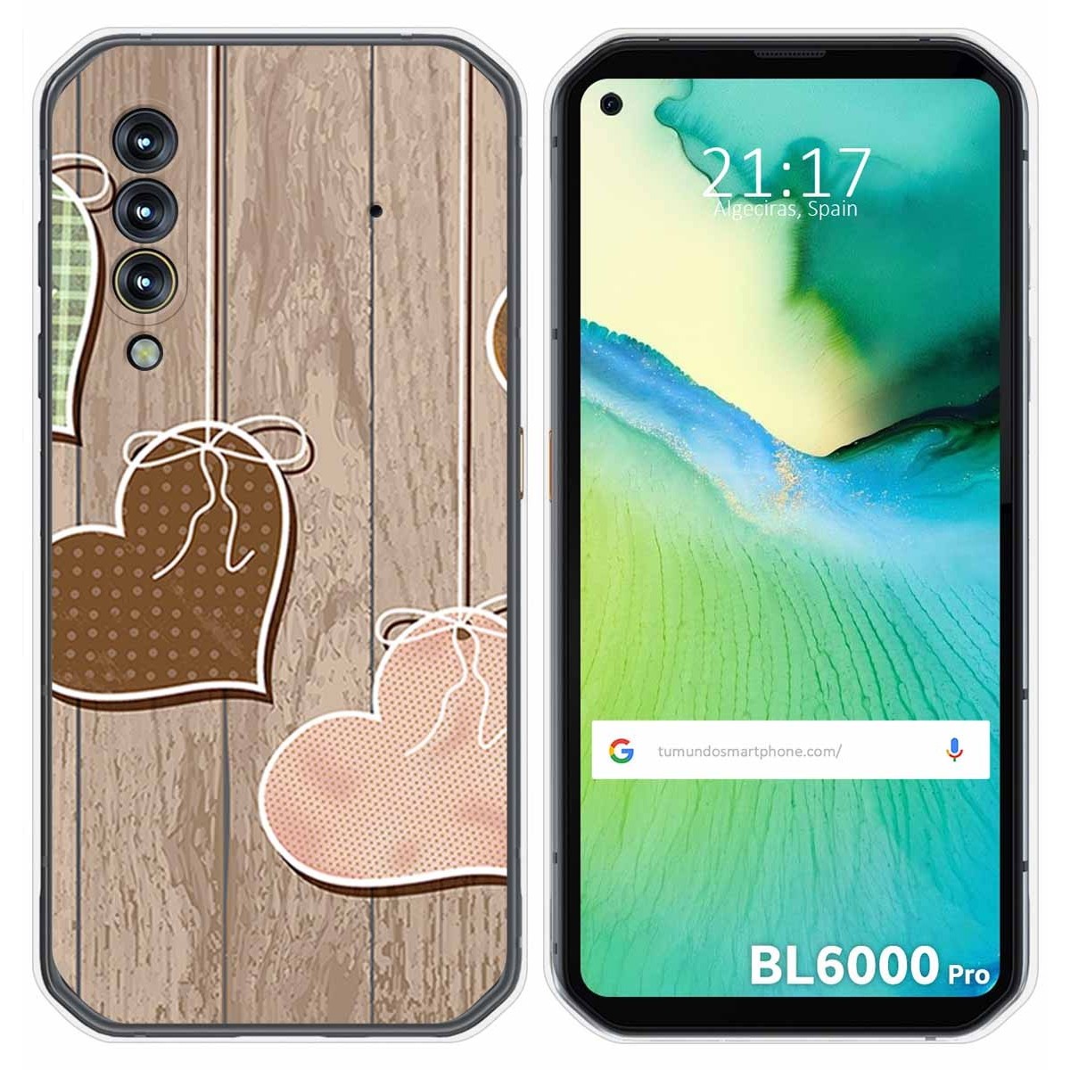 Funda Gel Tpu para Blackview BL6000 Pro diseño Corazones Madera Dibujos