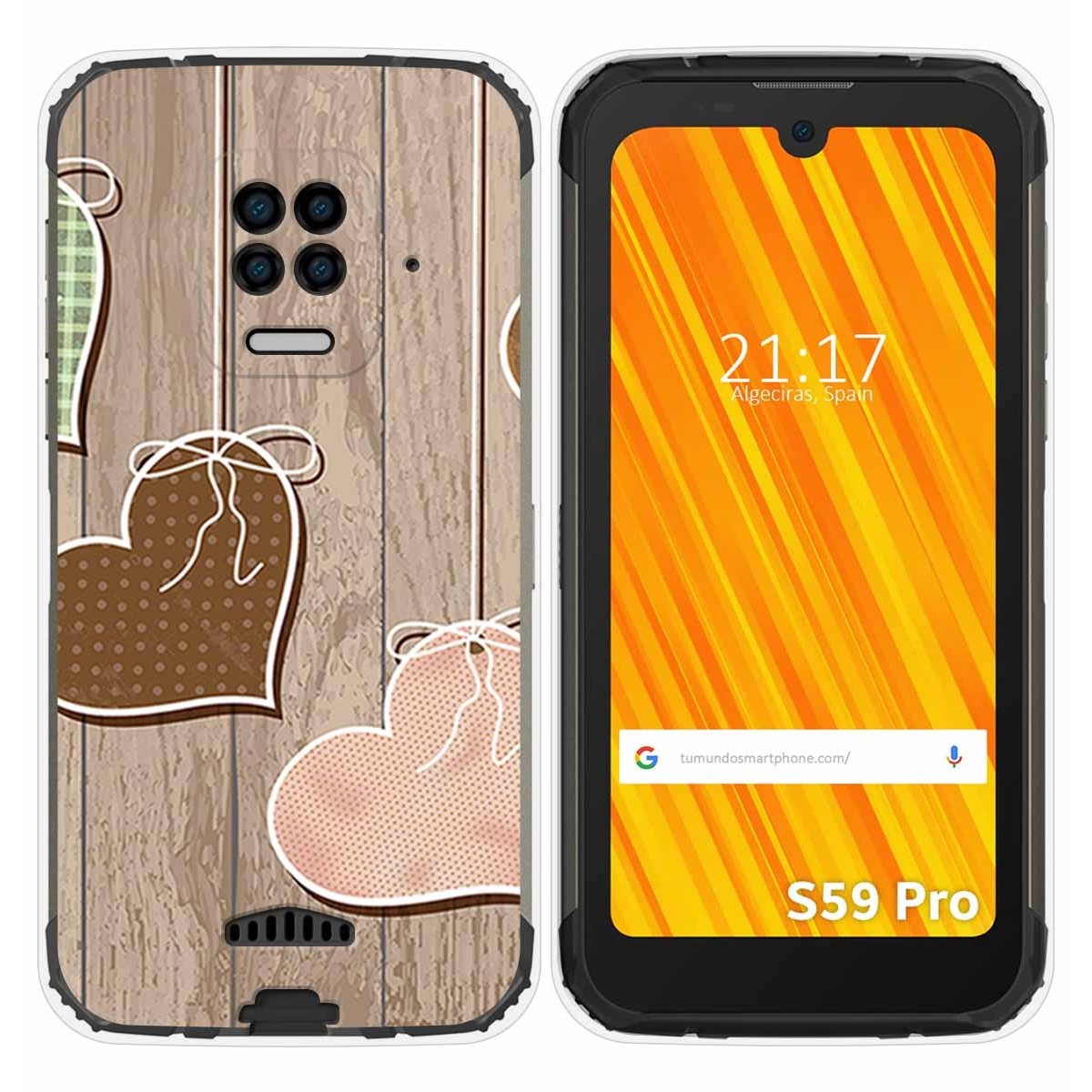 Funda Gel Tpu para Doogee S59 Pro diseño Corazones Madera Dibujos