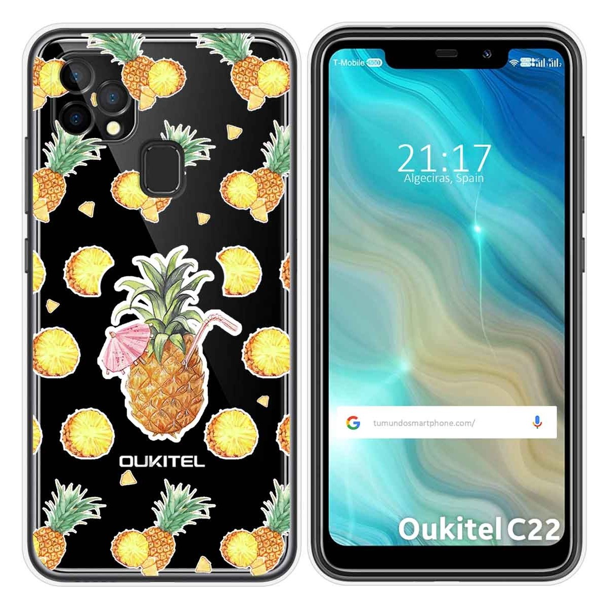 Funda Gel Transparente para Oukitel C22 diseño Piña Dibujos