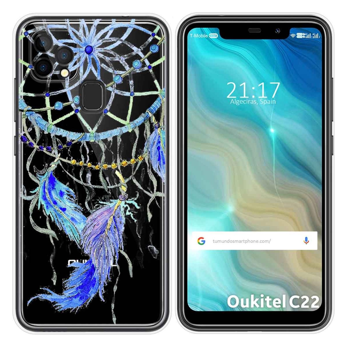 Funda Gel Transparente para Oukitel C22 diseño Plumas Dibujos
