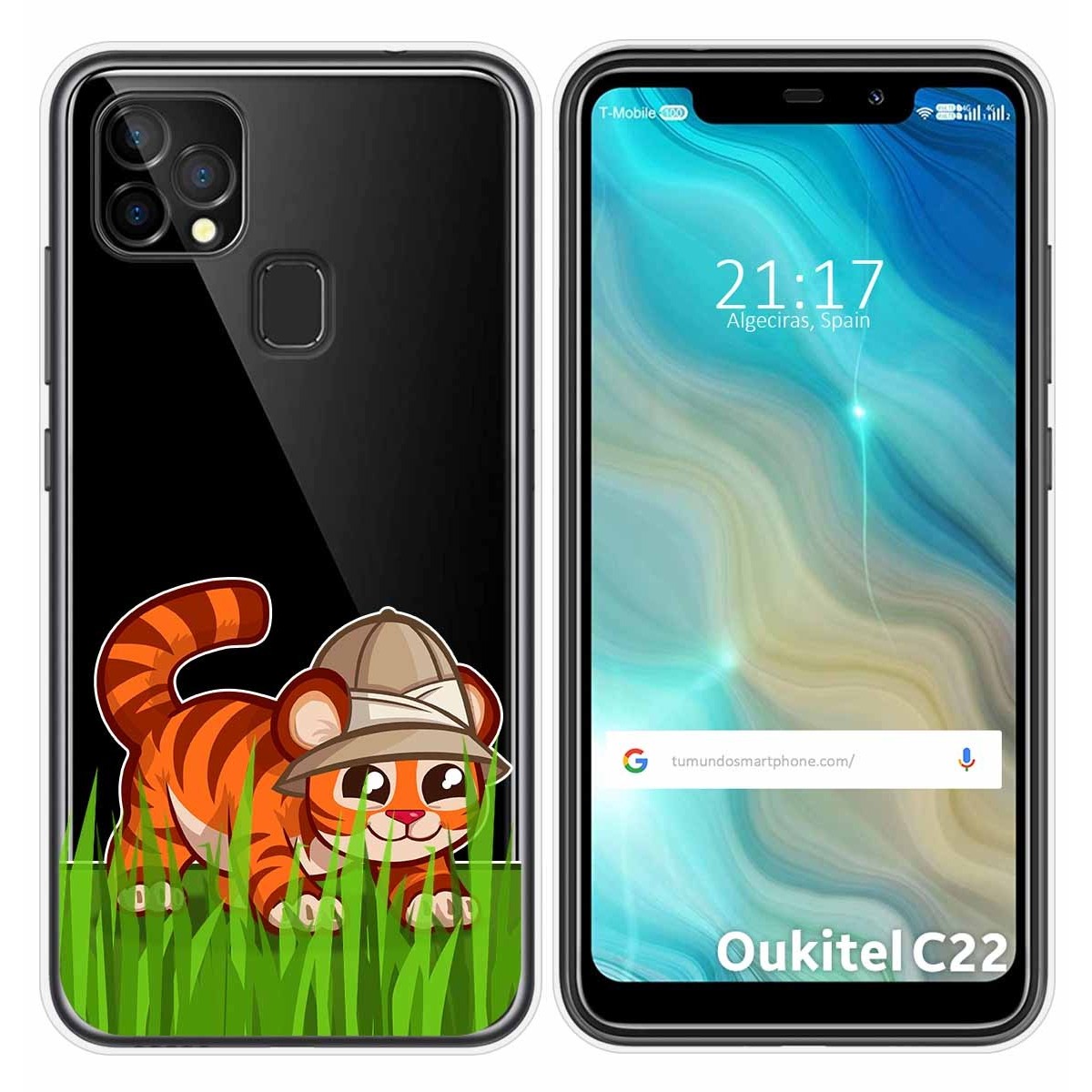 Funda Gel Transparente para Oukitel C22 diseño Tigre Dibujos
