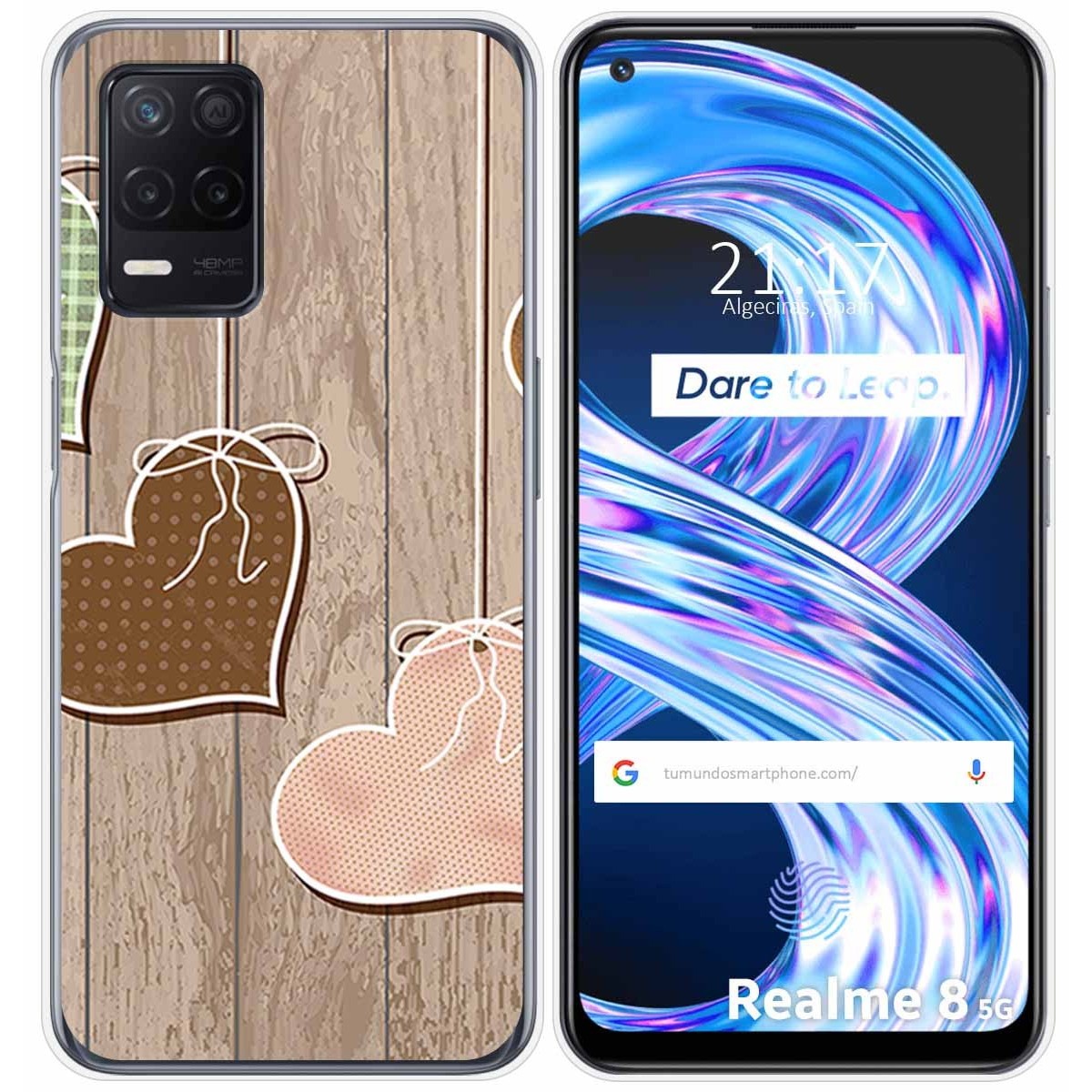 Funda Gel Tpu para Realme 8 5G / Narzo 30 5G diseño Corazones Madera Dibujos