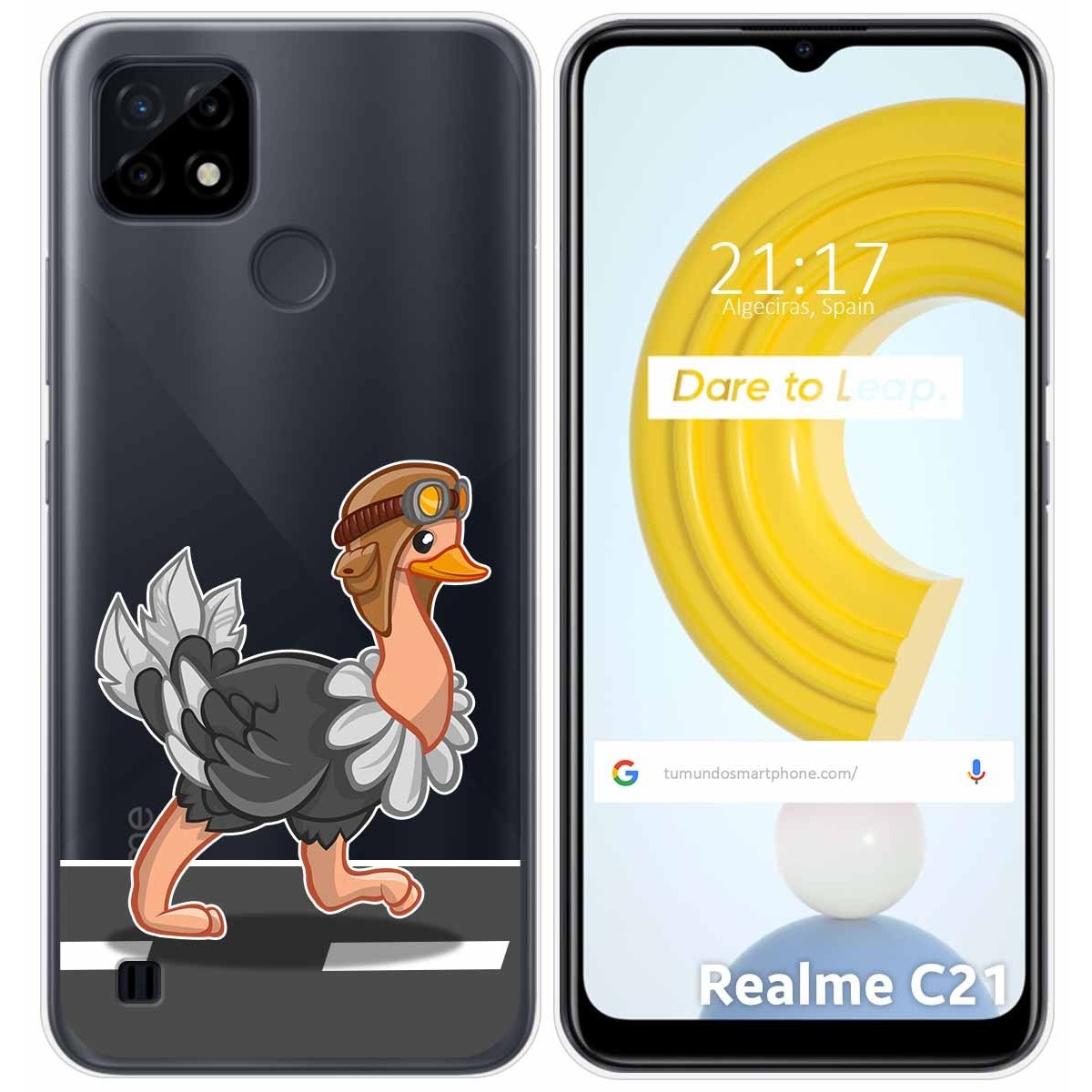 Funda Gel Transparente para Realme C21 diseño Avestruz Dibujos