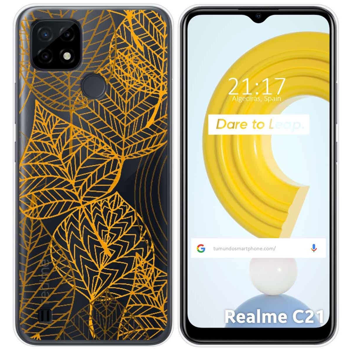 Funda Gel Transparente para Realme C21 diseño Hojas Dibujos