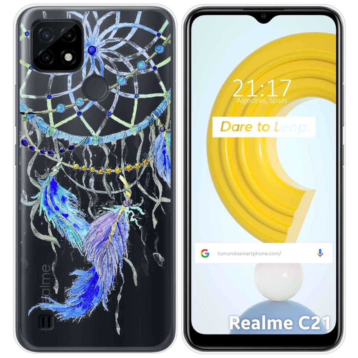 Funda Gel Transparente para Realme C21 diseño Plumas Dibujos