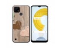 Funda Gel Tpu para Realme C21 diseño Corazones Madera Dibujos