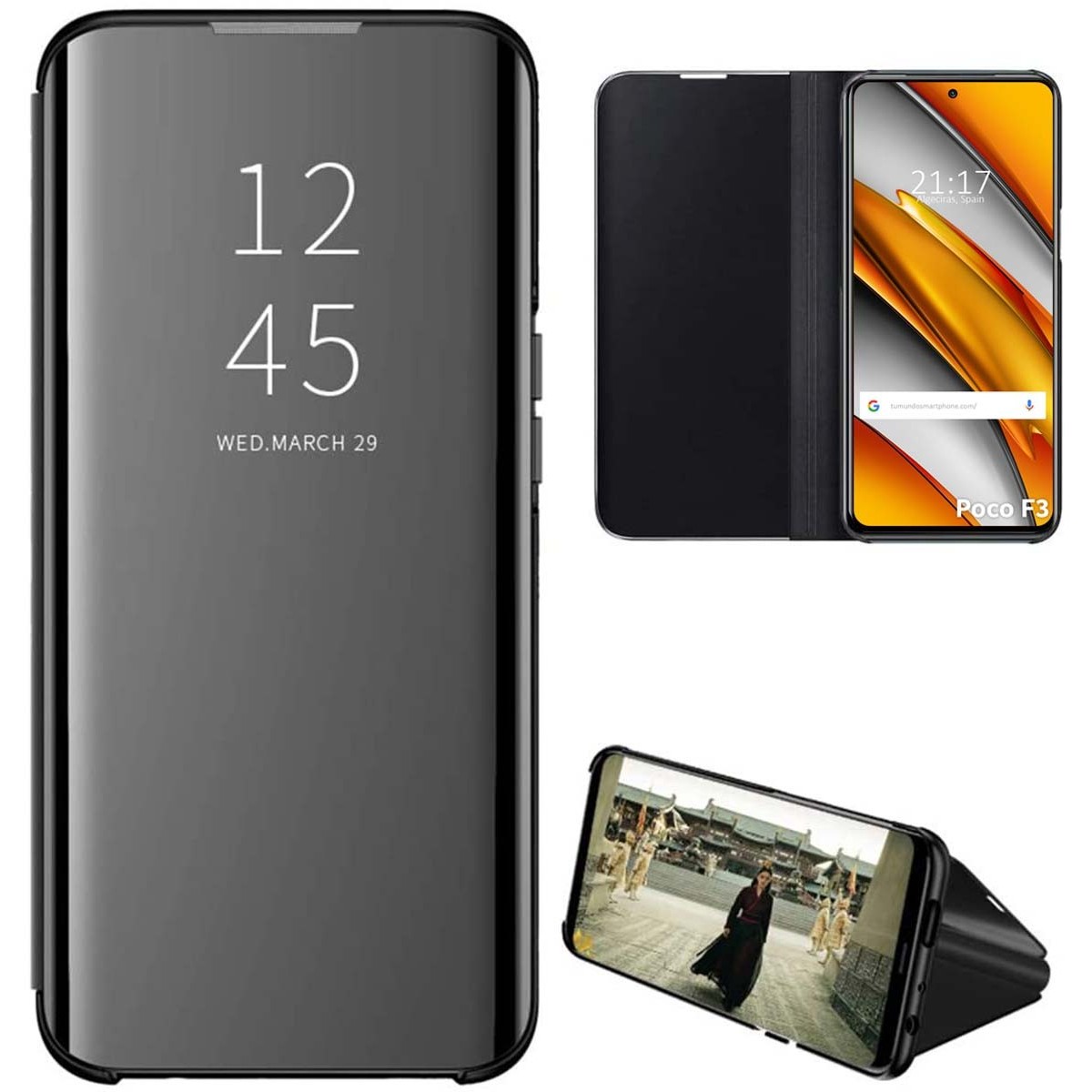 Funda Flip Cover Clear View para Xiaomi POCO F3 5G / Mi 11i 5G color Negra