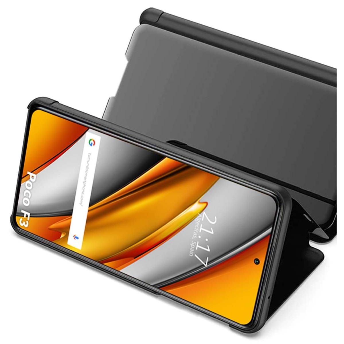 Funda Flip Cover Clear View para Xiaomi POCO F3 5G / Mi 11i 5G color Negra