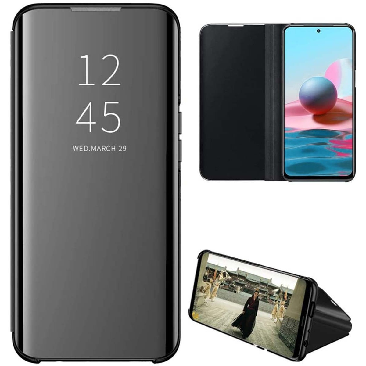 Funda Flip Cover Clear View para Xiaomi Redmi Note 10 / 10S color Negra