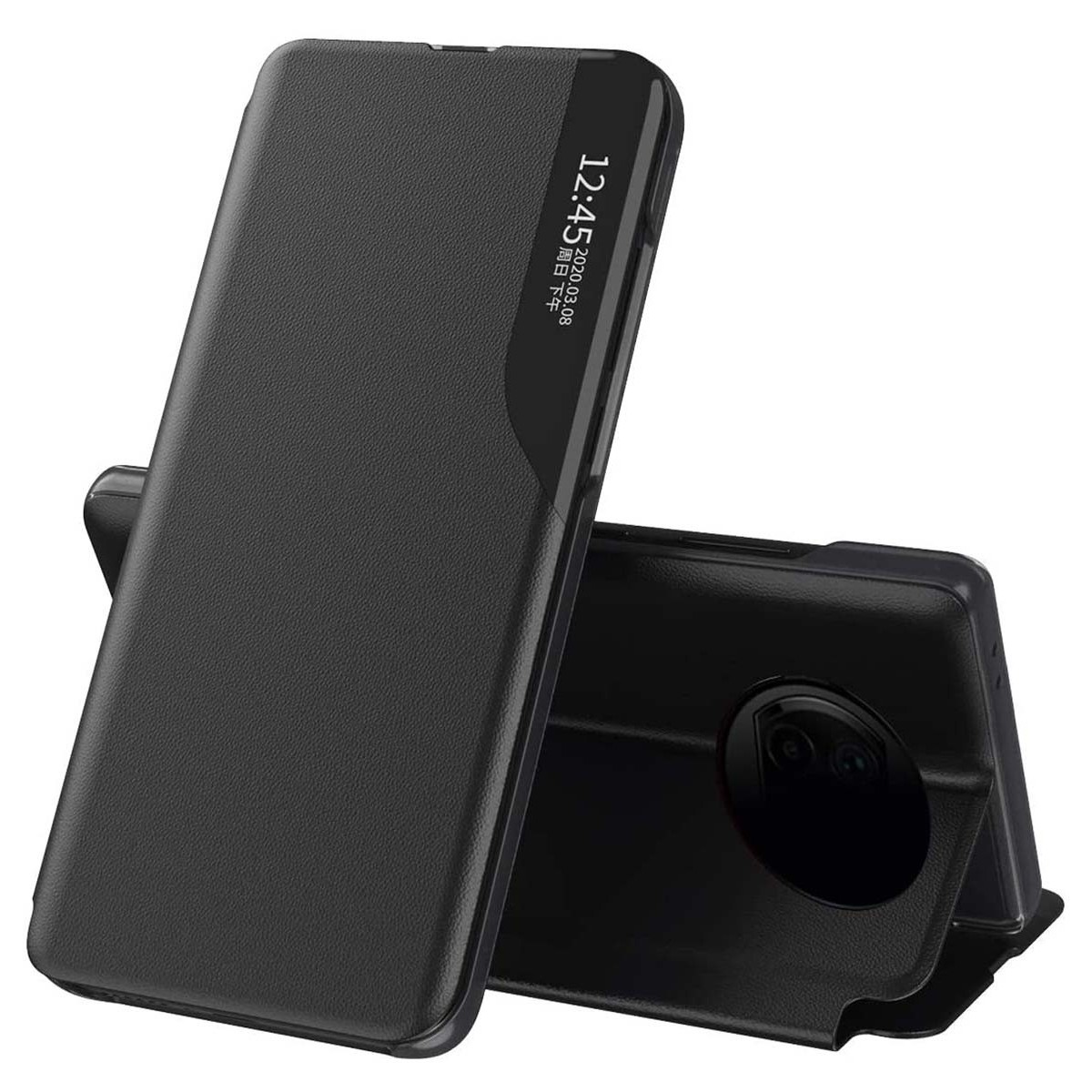 Funda Libro Soporte Magnética Eco Piel con Ventana para Xiaomi Redmi Note 9T 5G Negra