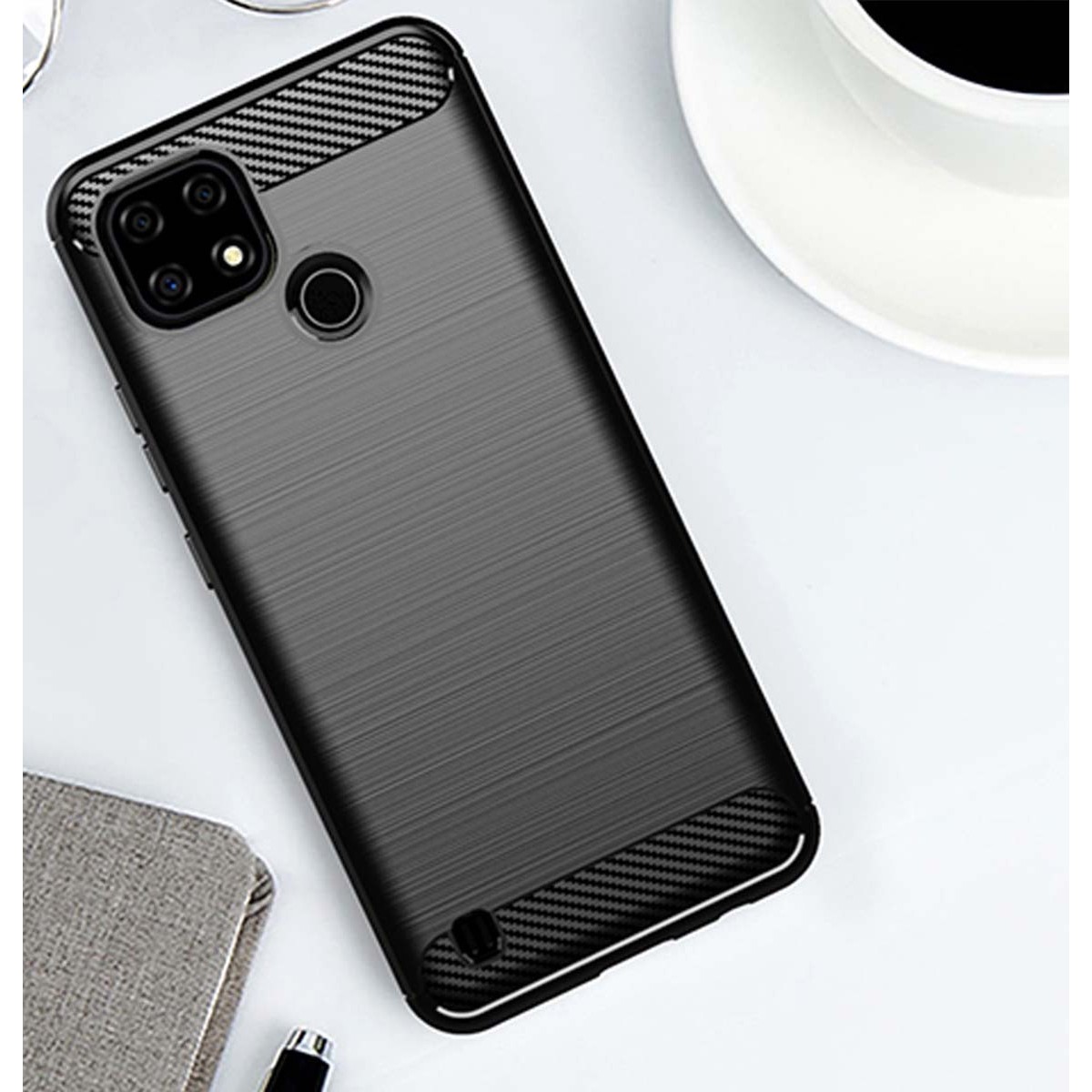 Funda Gel Tpu Tipo Carbon Negra para Realme C21