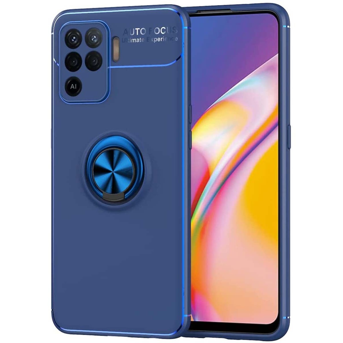 Funda Magnetica Soporte con Anillo Giratorio 360 para Oppo A94 5G Azul
