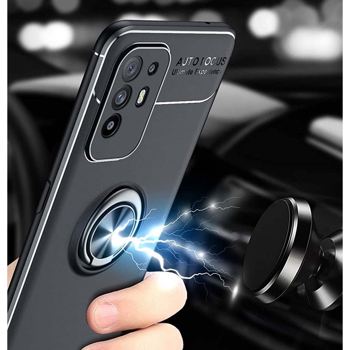 Funda Magnetica Soporte con Anillo Giratorio 360 para Oppo A94 5G Azul