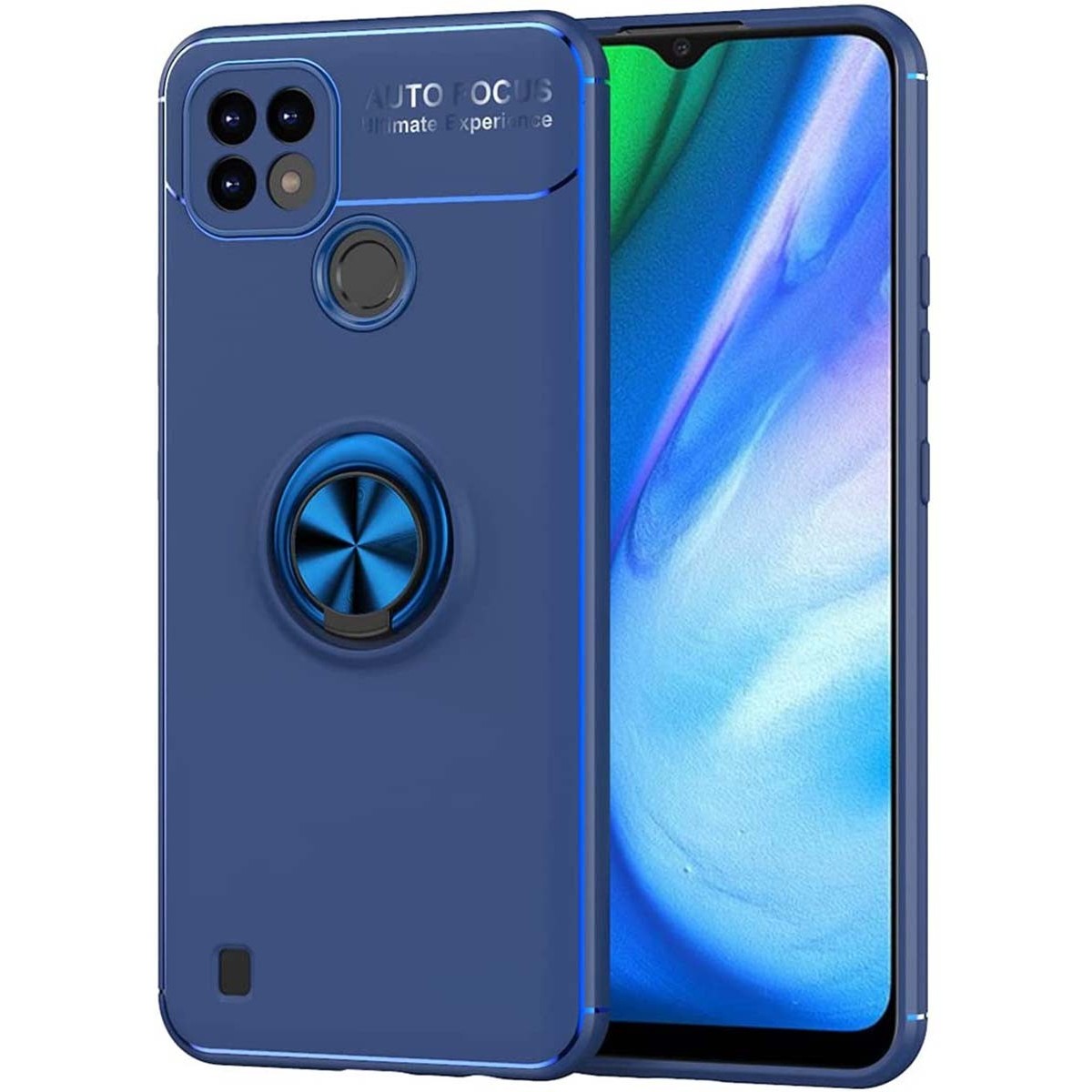 Funda Magnetica Soporte con Anillo Giratorio 360 para Realme C21 Azul