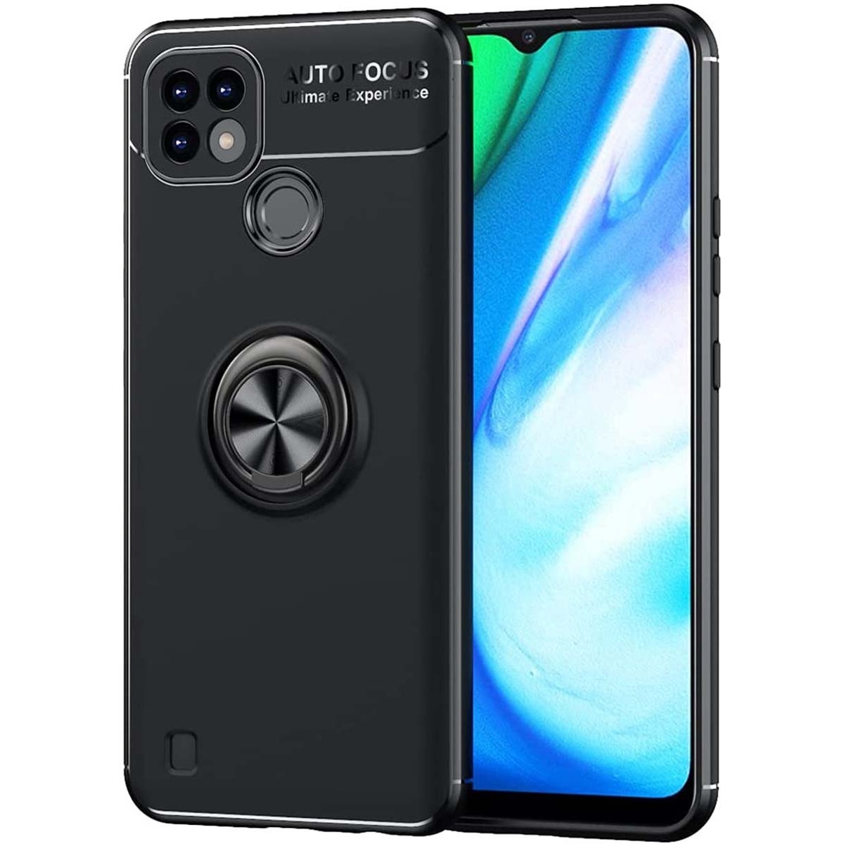 Funda Magnetica Soporte con Anillo Giratorio 360 para Realme C21 Negra