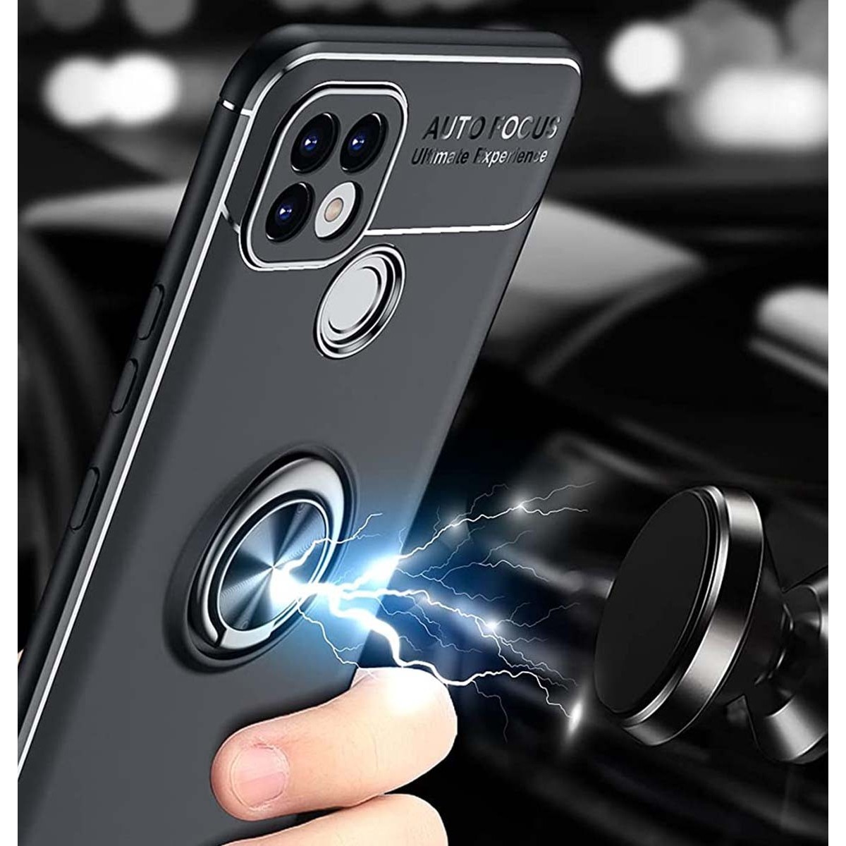 Funda Magnetica Soporte con Anillo Giratorio 360 para Realme C21 Negra