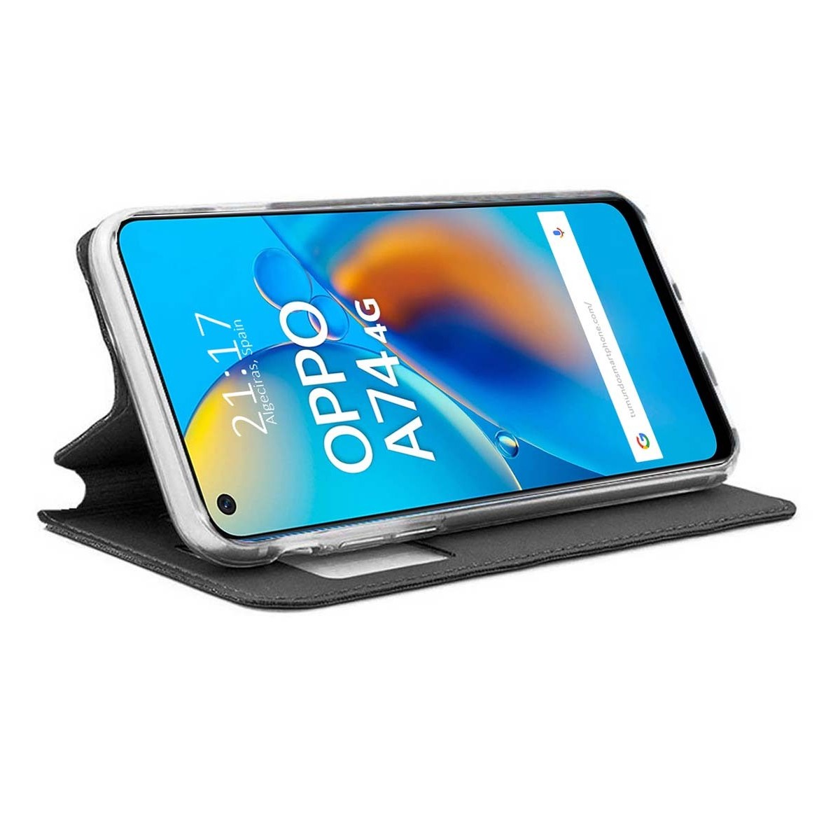 Funda Libro Soporte con Ventana para Oppo A74 4G color Negra