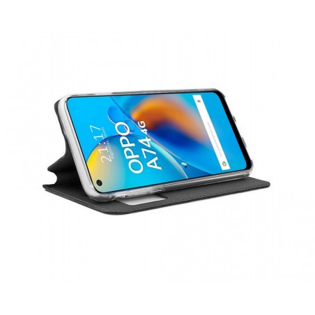 Funda Libro Soporte con Ventana para Oppo A74 4G color Negra