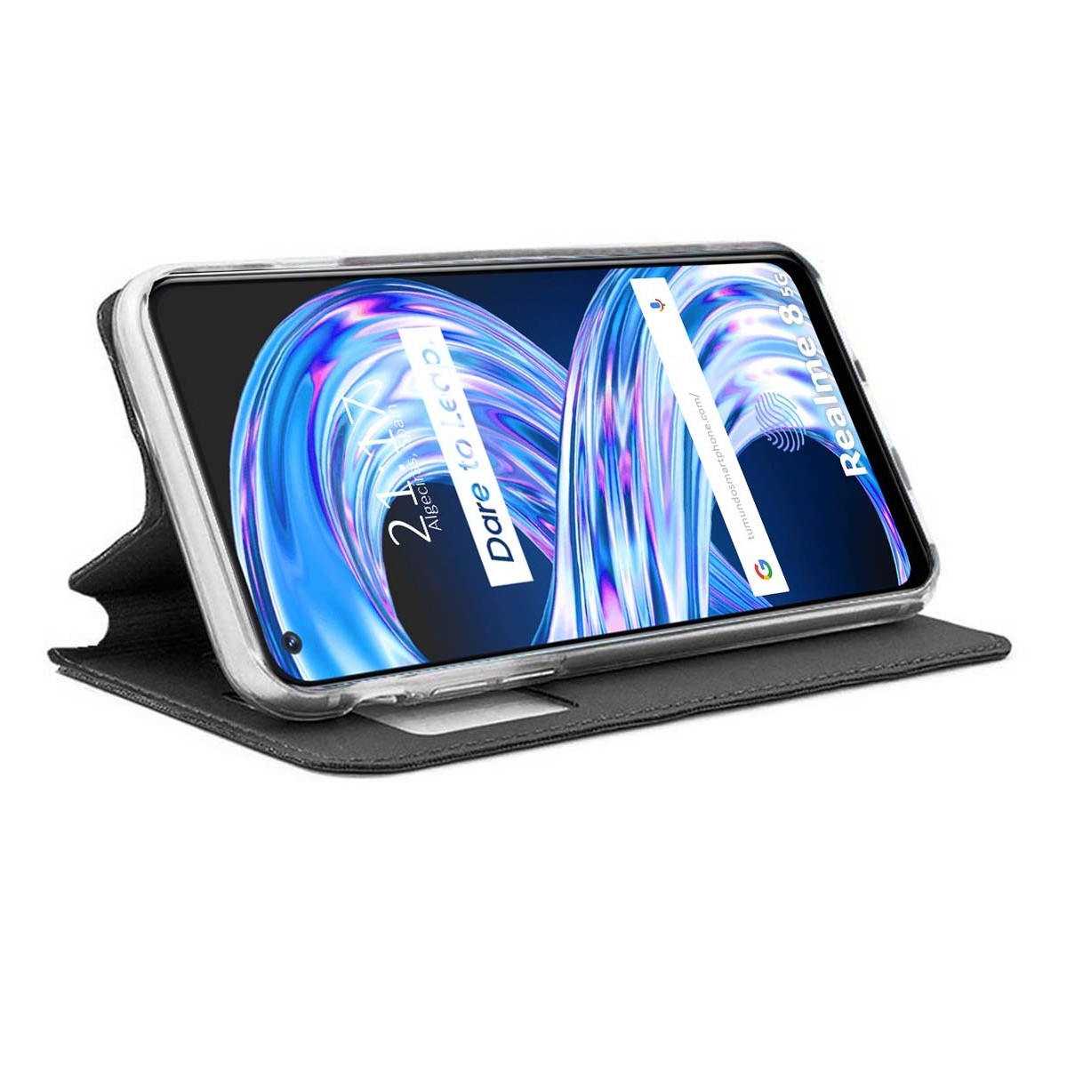 Funda Libro Soporte con Ventana para Realme 8 5G / Narzo 30 5G color Negra
