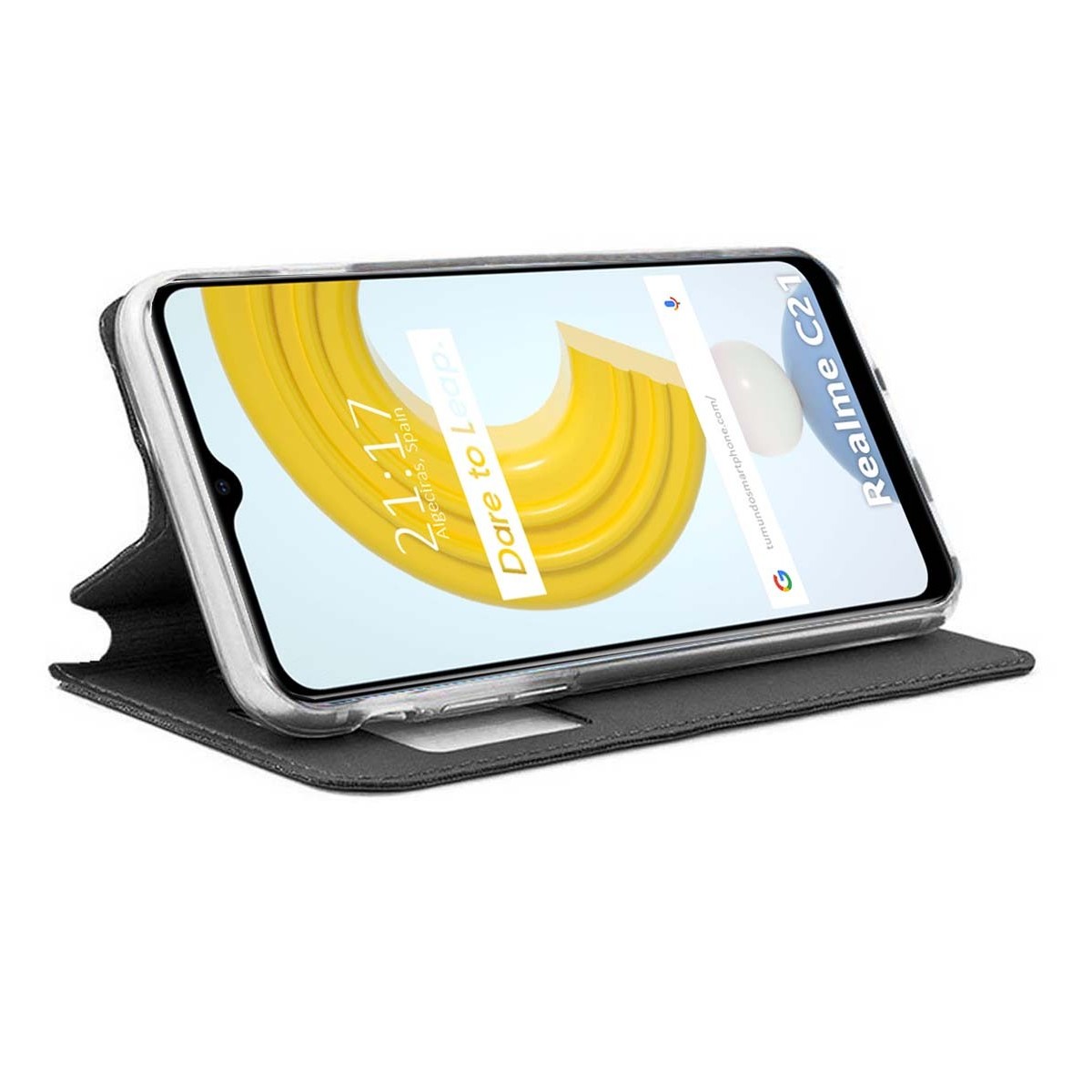 Funda Libro Soporte con Ventana para Realme C21 color Negra