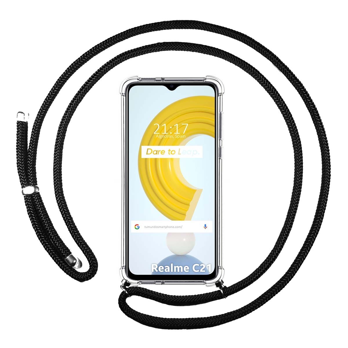 Funda Colgante Transparente para Realme C21 con Cordon Negro