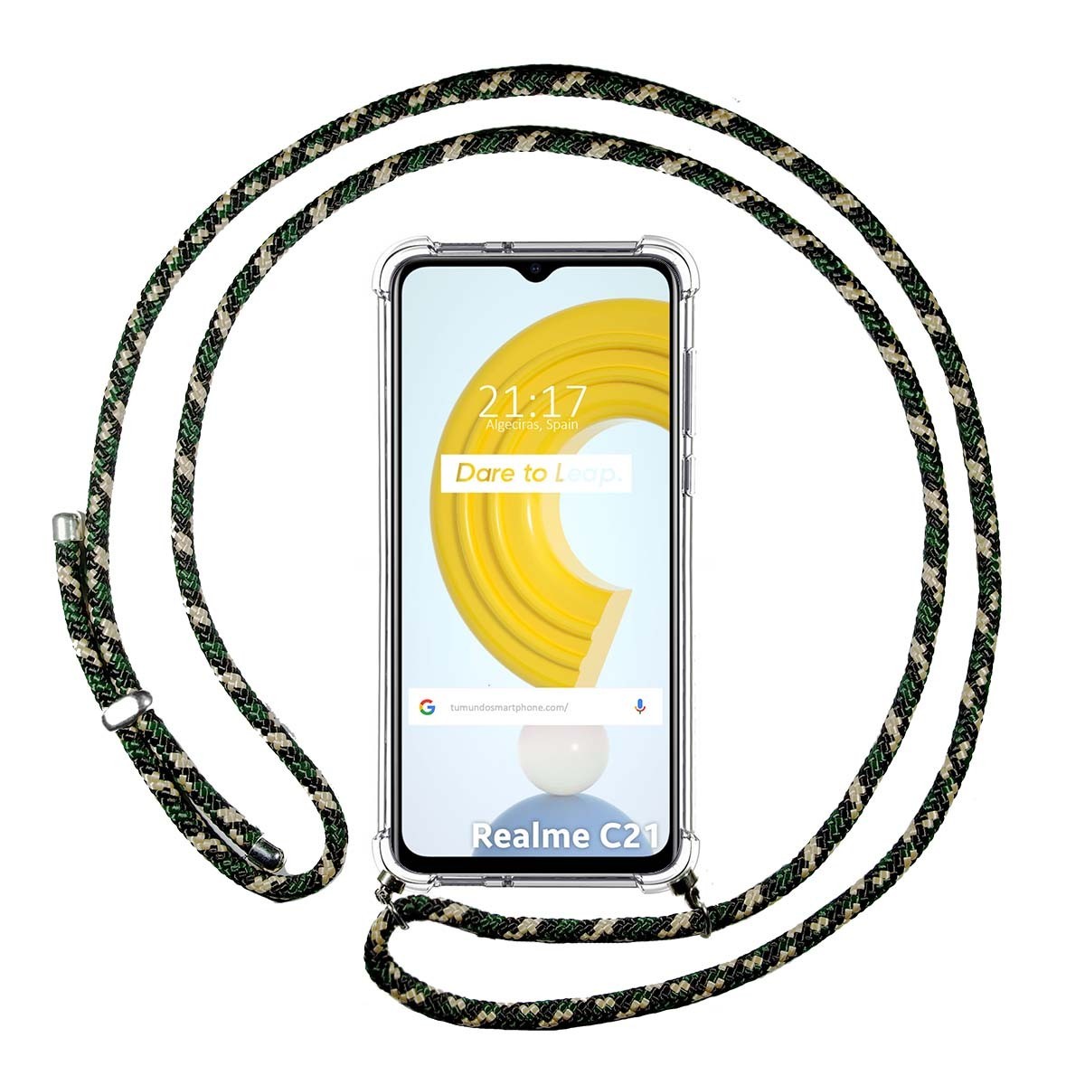 Funda Colgante Transparente para Realme C21 con Cordon Verde / Dorado