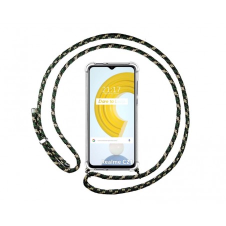 Funda Colgante Transparente para Realme C21 con Cordon Verde / Dorado