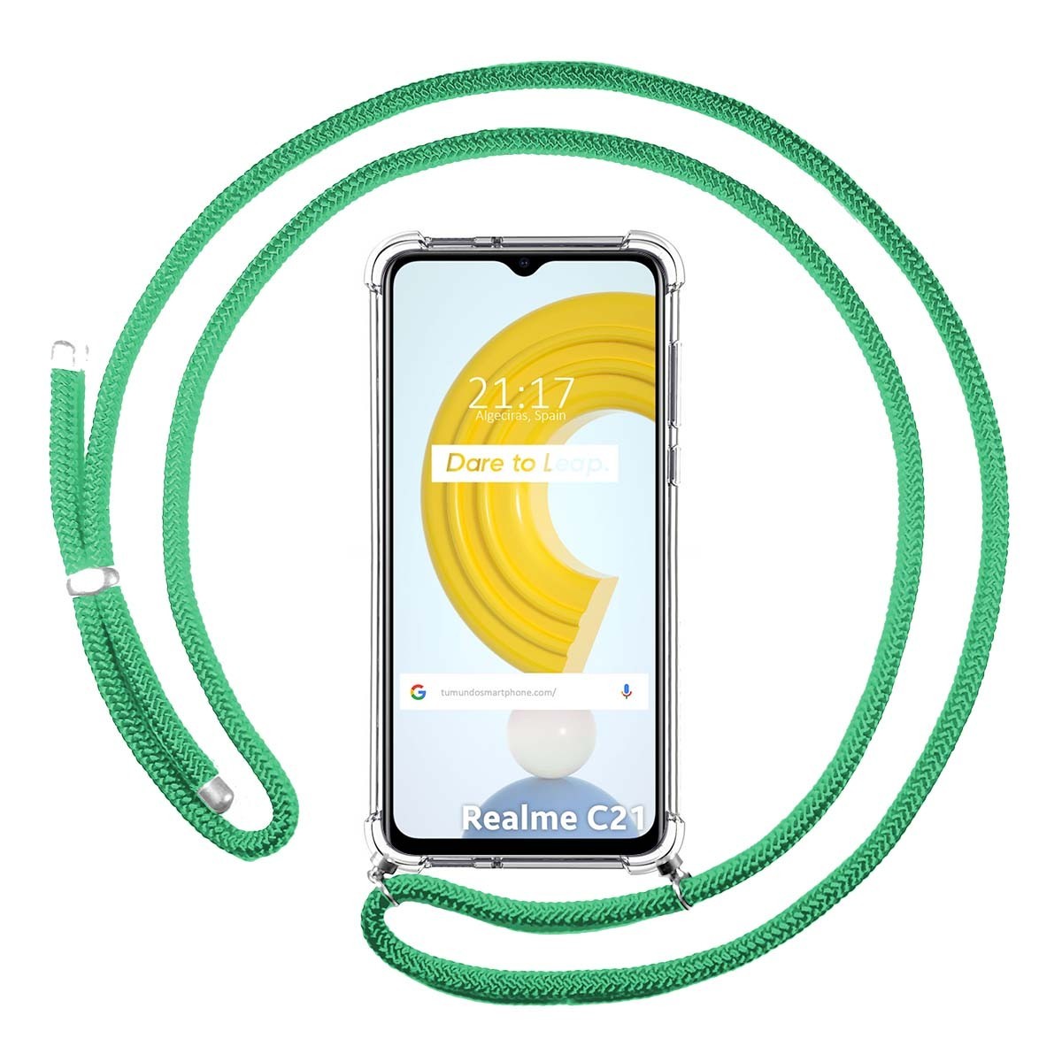Funda Colgante Transparente para Realme C21 con Cordon Verde Agua