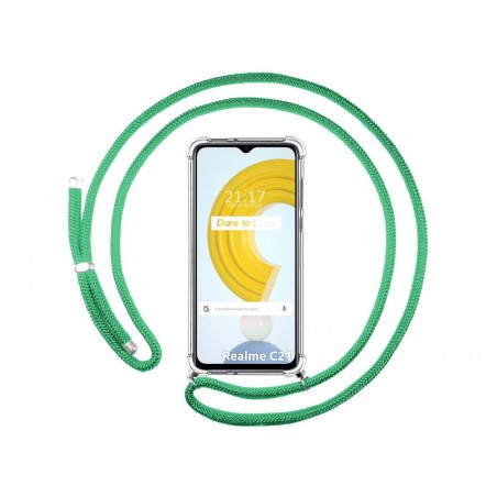 Funda Colgante Transparente para Realme C21 con Cordon Verde Agua