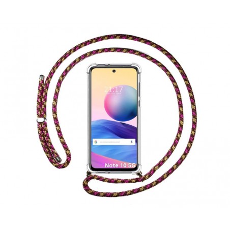 Funda Colgante Transparente para Xiaomi Redmi Note 10 5G / POCO M3 PRO 5G con Cordon Rosa / Dorado