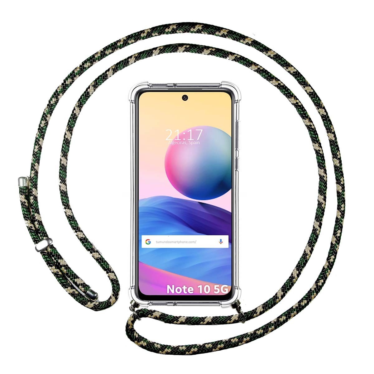 Funda Colgante Transparente para Xiaomi Redmi Note 10 5G / POCO M3 PRO 5G con Cordon Verde / Dorado