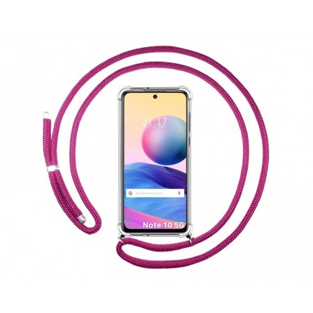 Funda Colgante Transparente para Xiaomi Redmi Note 10 5G / POCO M3 PRO 5G con Cordon Rosa Fucsia
