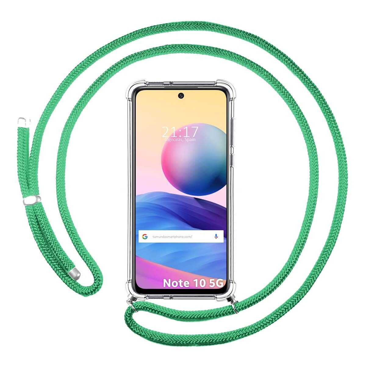 Funda Colgante Transparente para Xiaomi Redmi Note 10 5G / POCO M3 PRO 5G con Cordon Verde Agua
