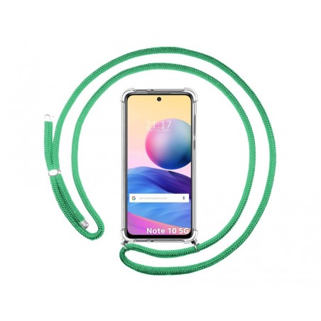 Funda Colgante Transparente para Xiaomi Redmi Note 10 5G / POCO M3 PRO 5G con Cordon Verde Agua