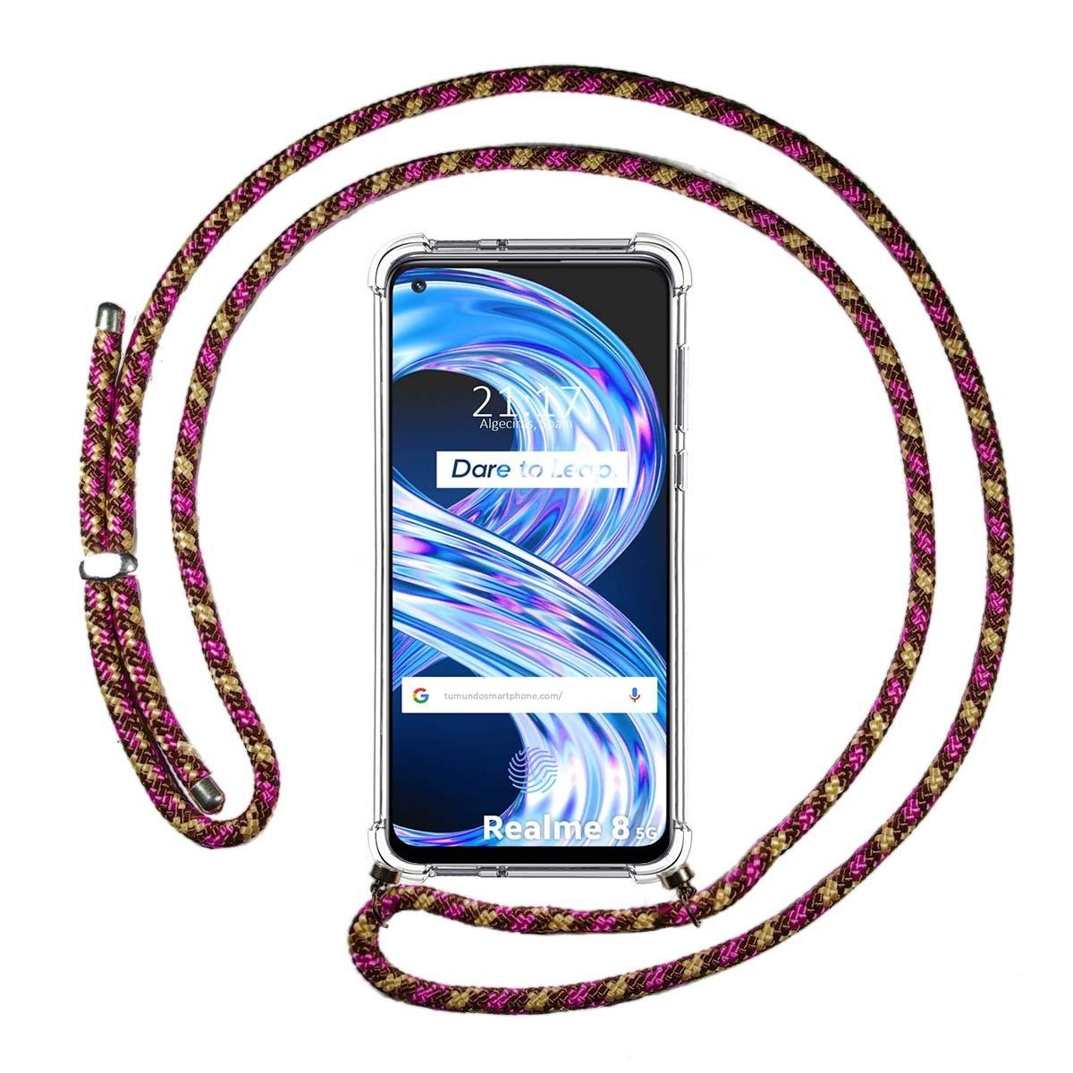 Funda Colgante Transparente para Realme 8 5G / Narzo 30 5G con Cordon Rosa / Dorado