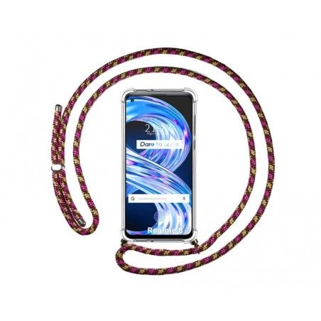 Funda Colgante Transparente para Realme 8 5G / Narzo 30 5G con Cordon Rosa / Dorado