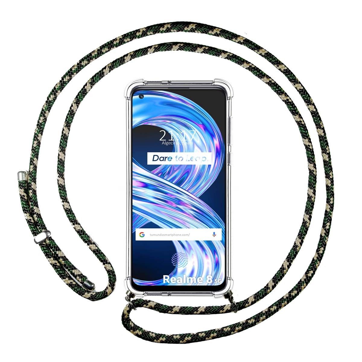 Funda Colgante Transparente para Realme 8 5G / Narzo 30 5G con Cordon Verde / Dorado