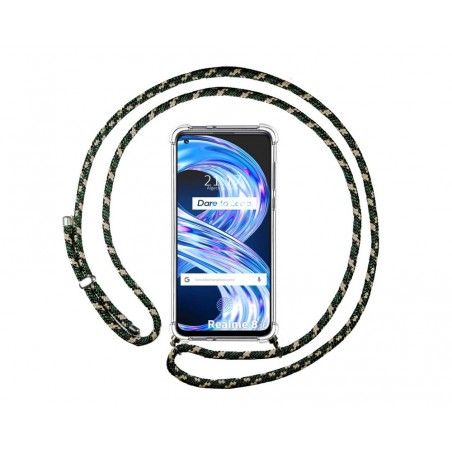 Funda Colgante Transparente para Realme 8 5G / Narzo 30 5G con Cordon Verde / Dorado