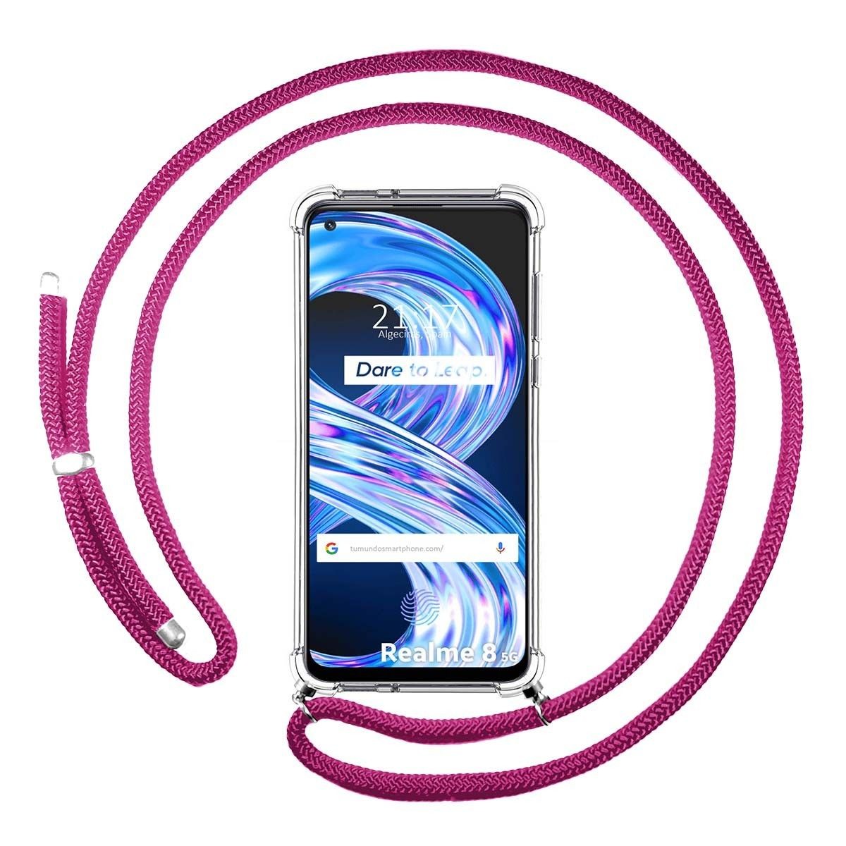 Funda Colgante Transparente para Realme 8 5G / Narzo 30 5G con Cordon Rosa Fucsia