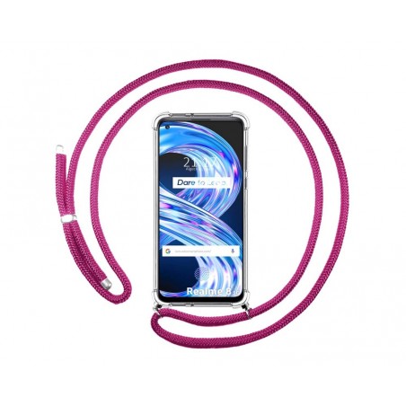 Funda Colgante Transparente para Realme 8 5G / Narzo 30 5G con Cordon Rosa Fucsia