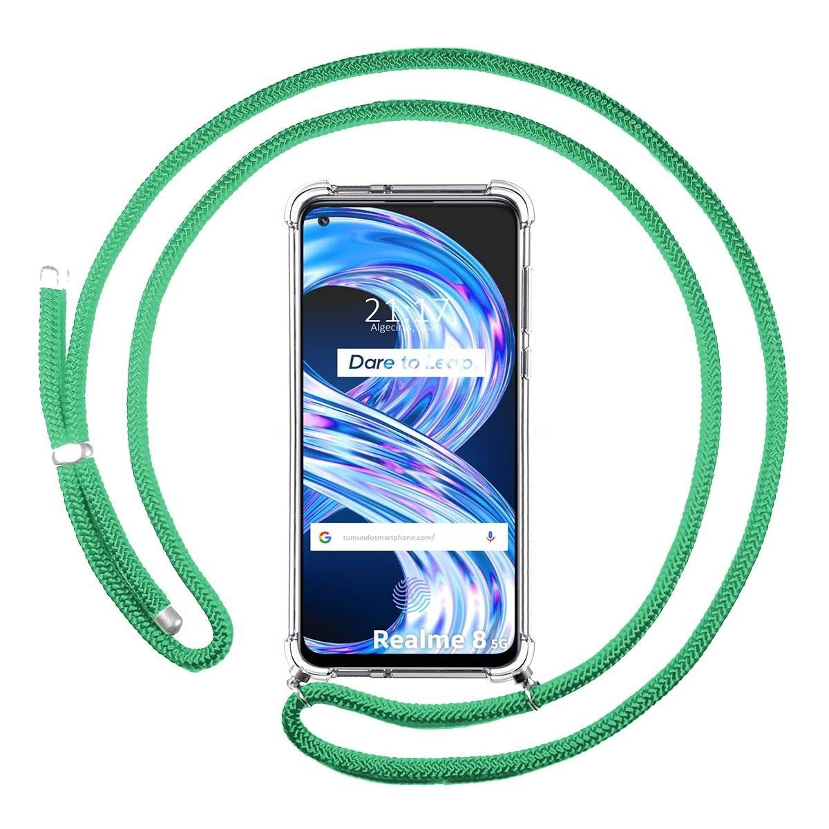 Funda Colgante Transparente para Realme 8 5G / Narzo 30 5G con Cordon Verde Agua